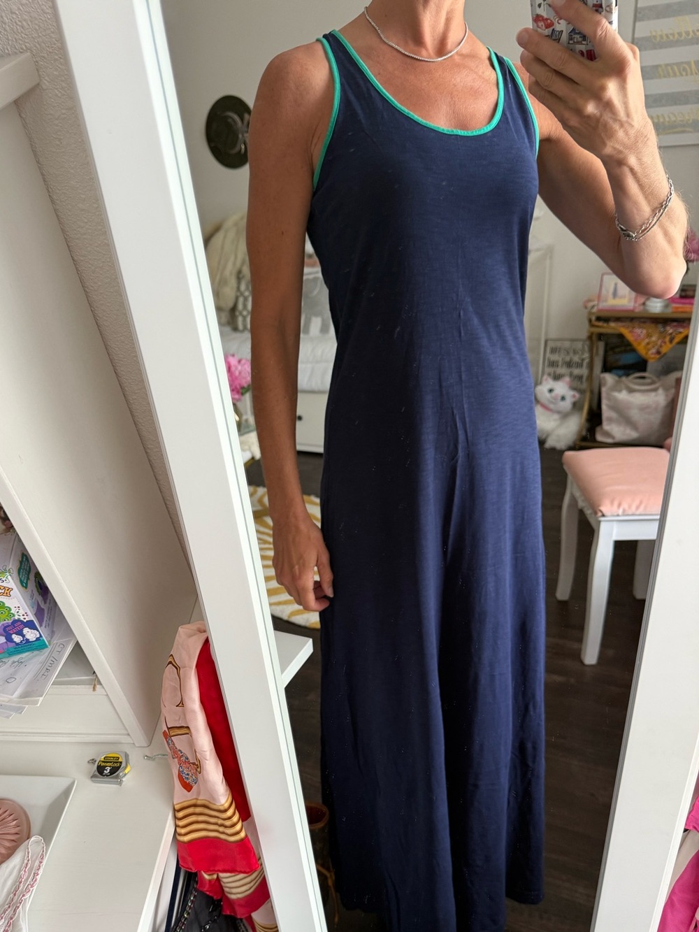 Lilly Pulitzer Treena Pima Cotton Racerback Maxi Dress Navy Green Trim XS Resort - Picture 3 of 9
